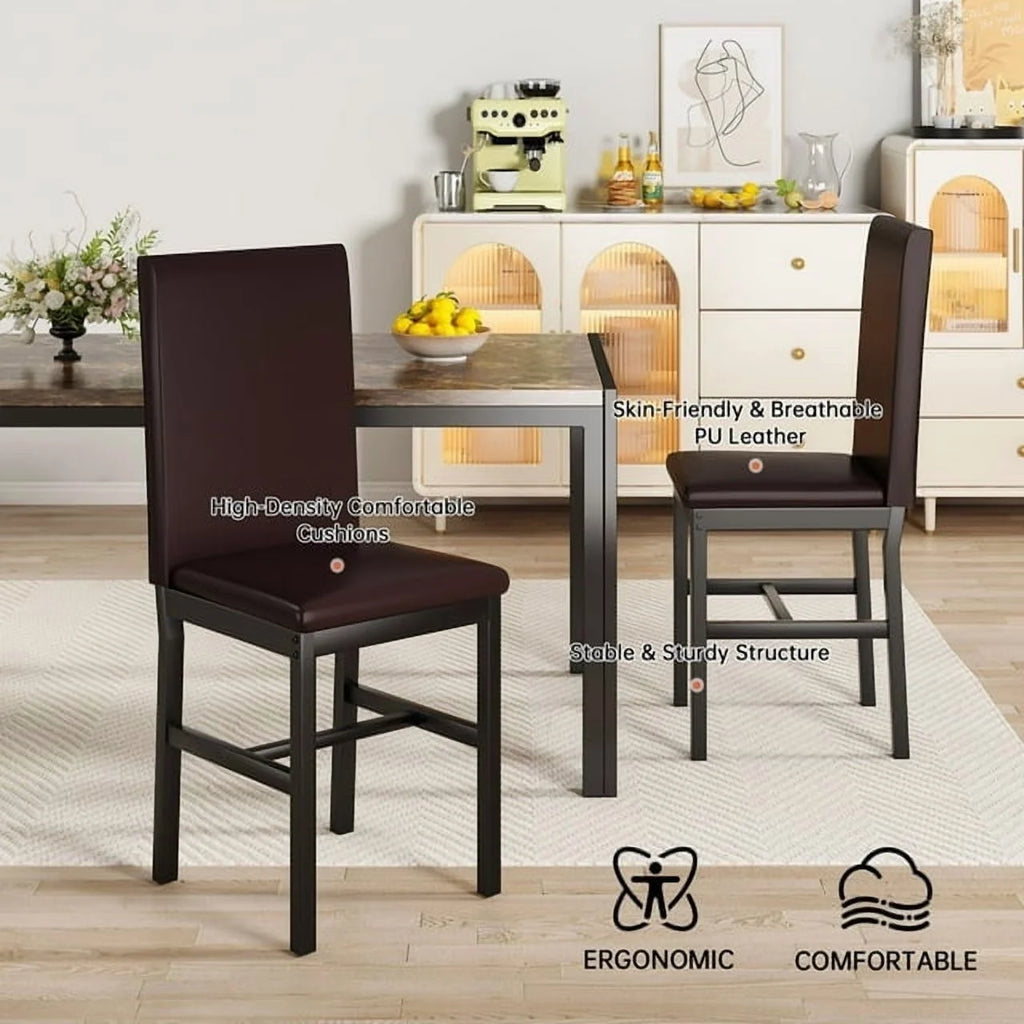 AWQM Dining Table Set of 4, Faux Marble 5 Piece Dining Room Table Set with PU Leather Chairs, Rectangular Kitchen Table Set for Apartment, Dining, White