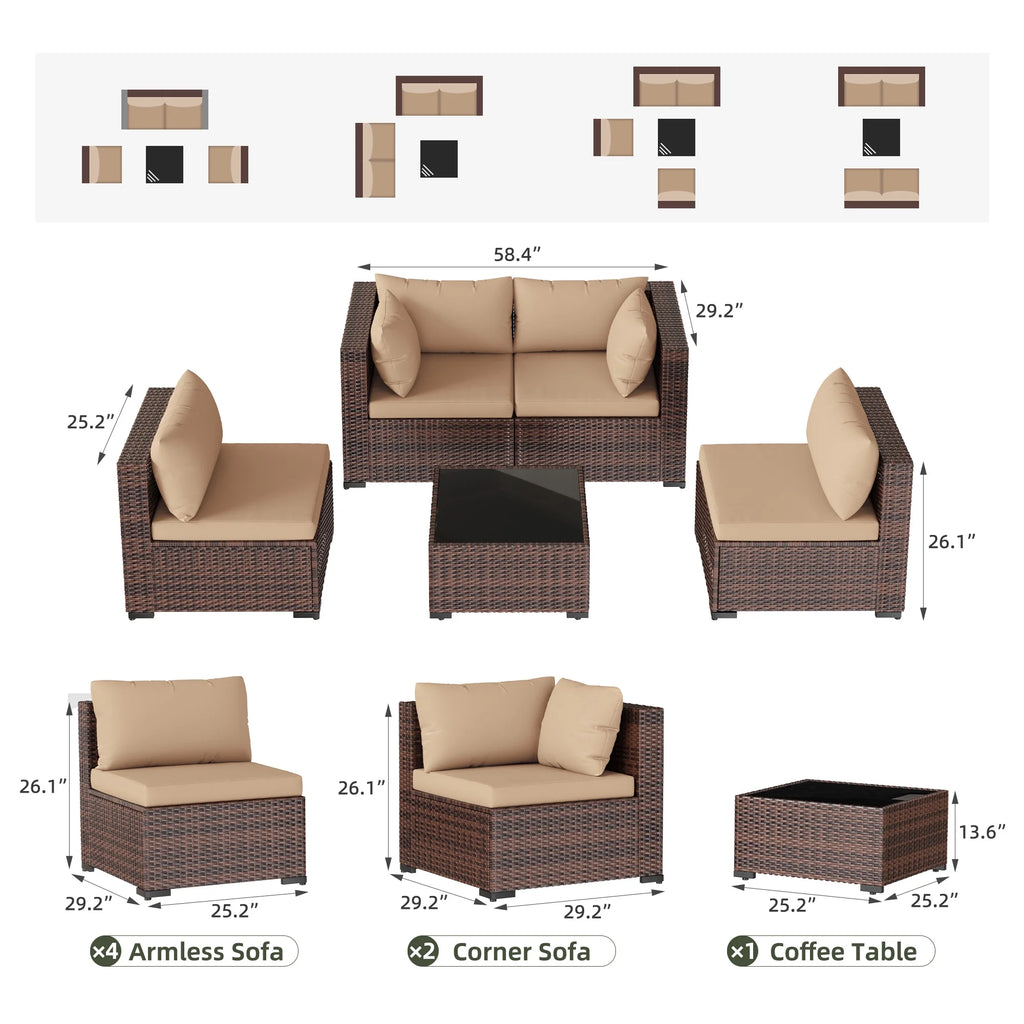 7 Pieces Patio Conversation Set, Outdoor Sectional PE Rattan Wicker Furniture Seat,Dark Gray