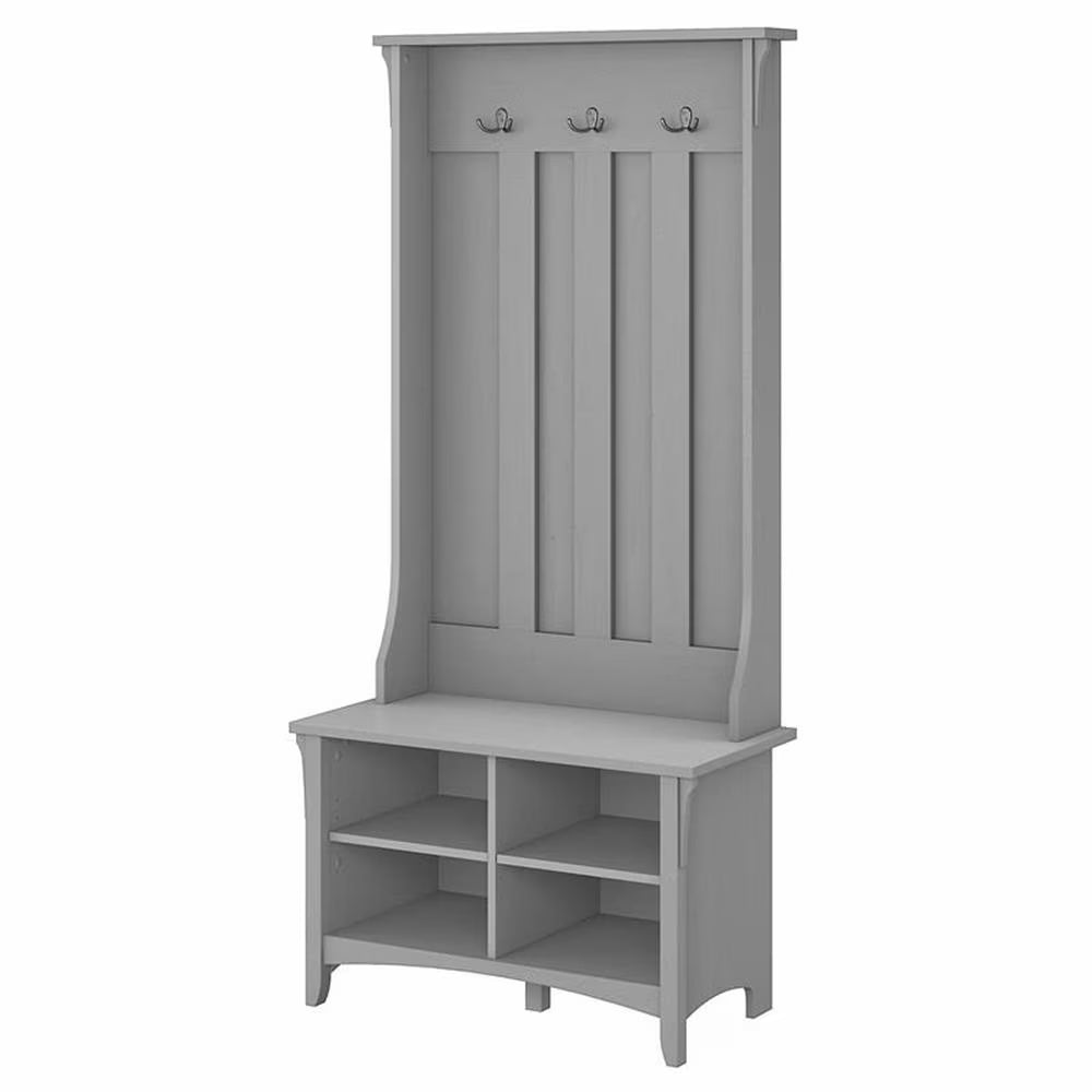 Pemberly Row Hall Tree w/ Shoe Storage Bench in Antique White - Engineered Wood