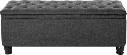 SONGMICS 46.5" Storage Ottoman Bench Storage Bench Bedroom Bench 330lb Load Capacity Solid Wood Legs Light Gray