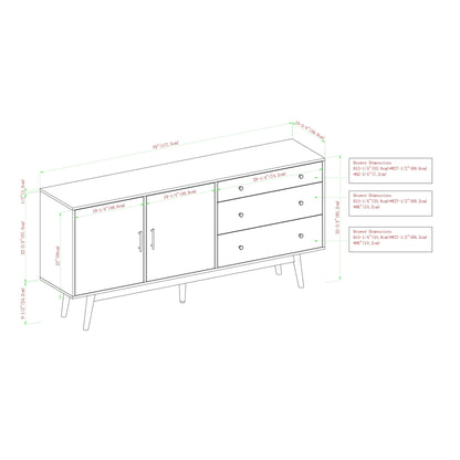 Mid Century Modern 3-Drawer and 2-Door Acorn Sideboard