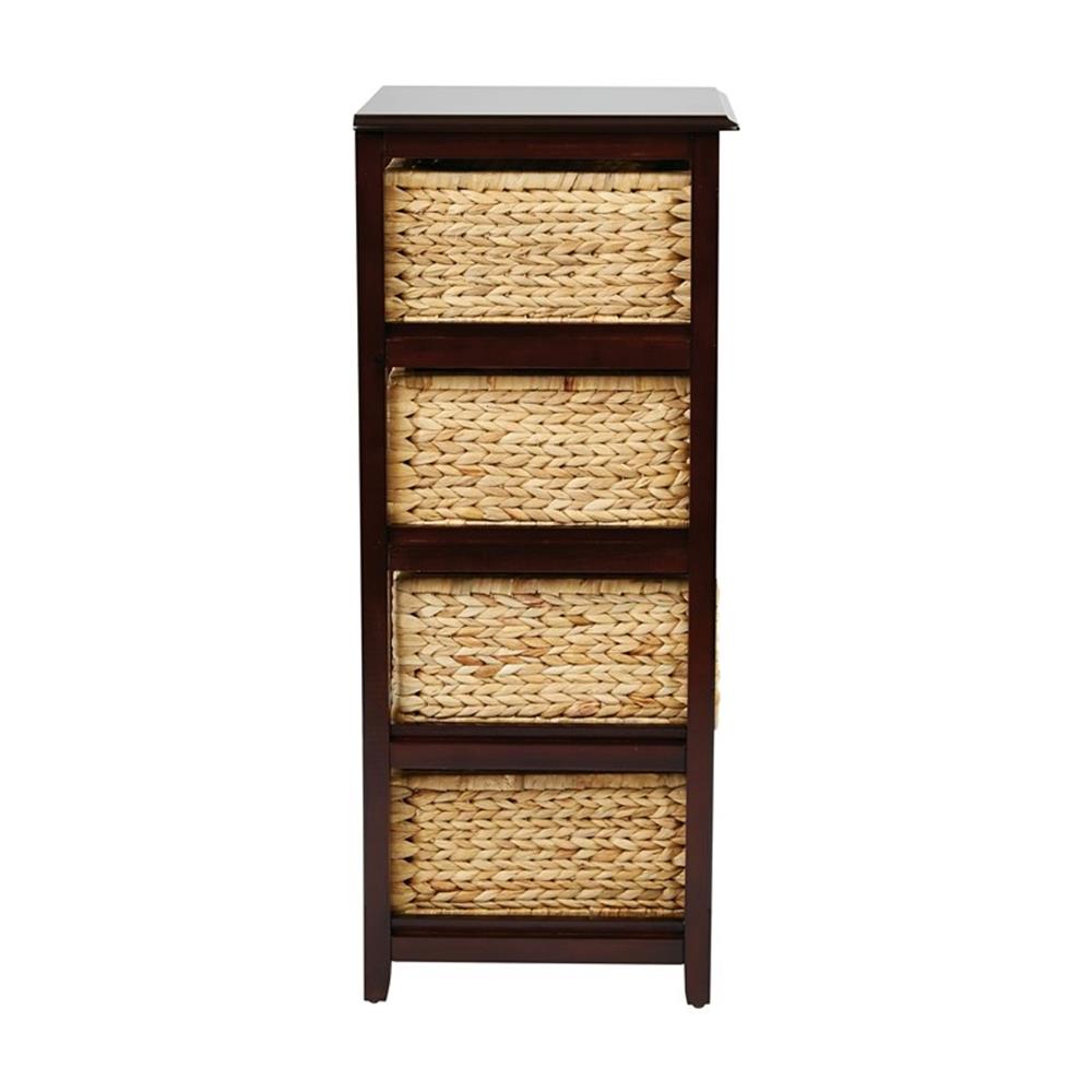 OSP Home Furnishings Seabrook Four-Tier Storage Unit With Espresso Finish and Natural Baskets