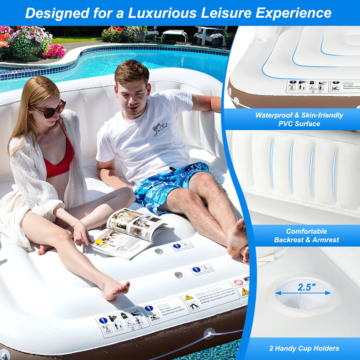 Costway Canopy Inflatable Pool Float Lounge Swimming Raft