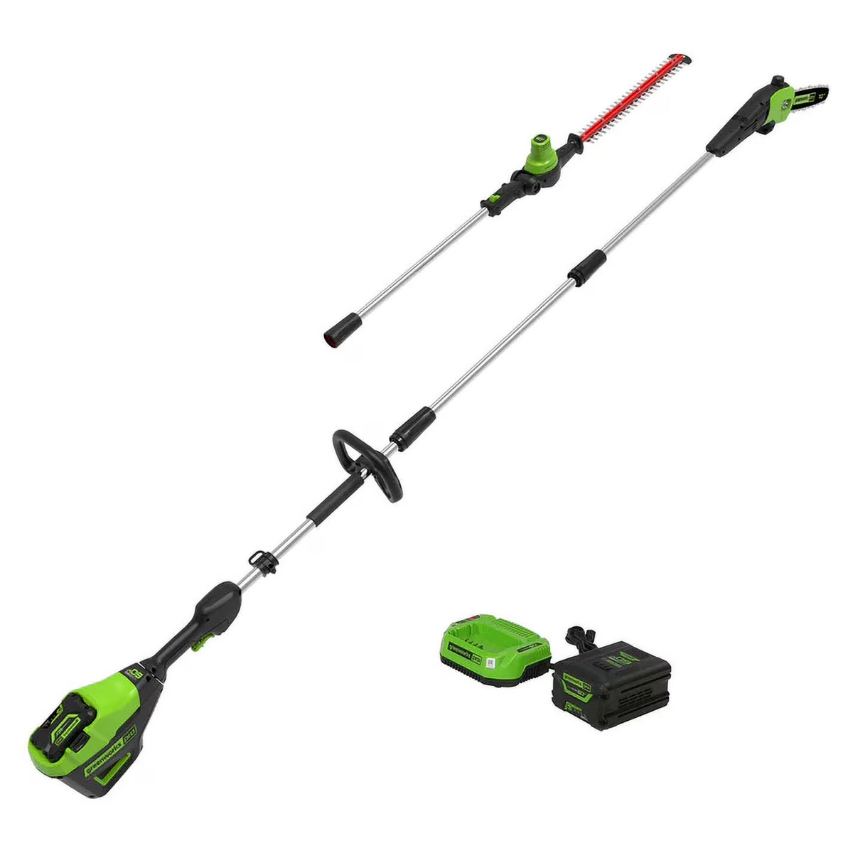 Greenworks 60V 10" Cordless Pole Saw & 20" Pole Hedge Trimmer Combo Kit + 2.0 Ah Battery & Charger