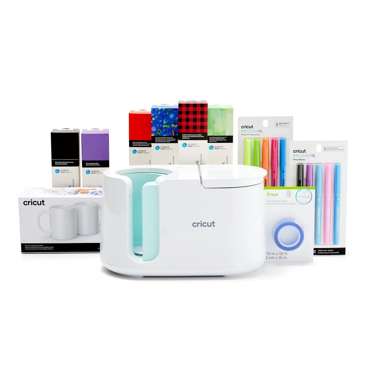 Cricut Mug Heat Press Everything for Sublimation Mug Projects- Multiple Pattern and Solid Infusible Ink Transfer Sheets, Markers and Pens, Heat Resistant Tape, Mug Blanks Bundle