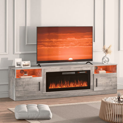 Waleaf Fireplace TV Stand with 36" Electric Fireplace Up to 80" TVs, Modern Wood Media TV Console with Highlight Cabinet, White