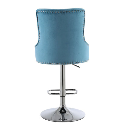 Alexent  2PCS Swivel Bar Stools, High Back, Button Tufted, Silver Footrest and Nailhead Trim Swivel Bar Chairs for Kitchen, Bar Velvet Upholstered Bar Stools, Dark Blue