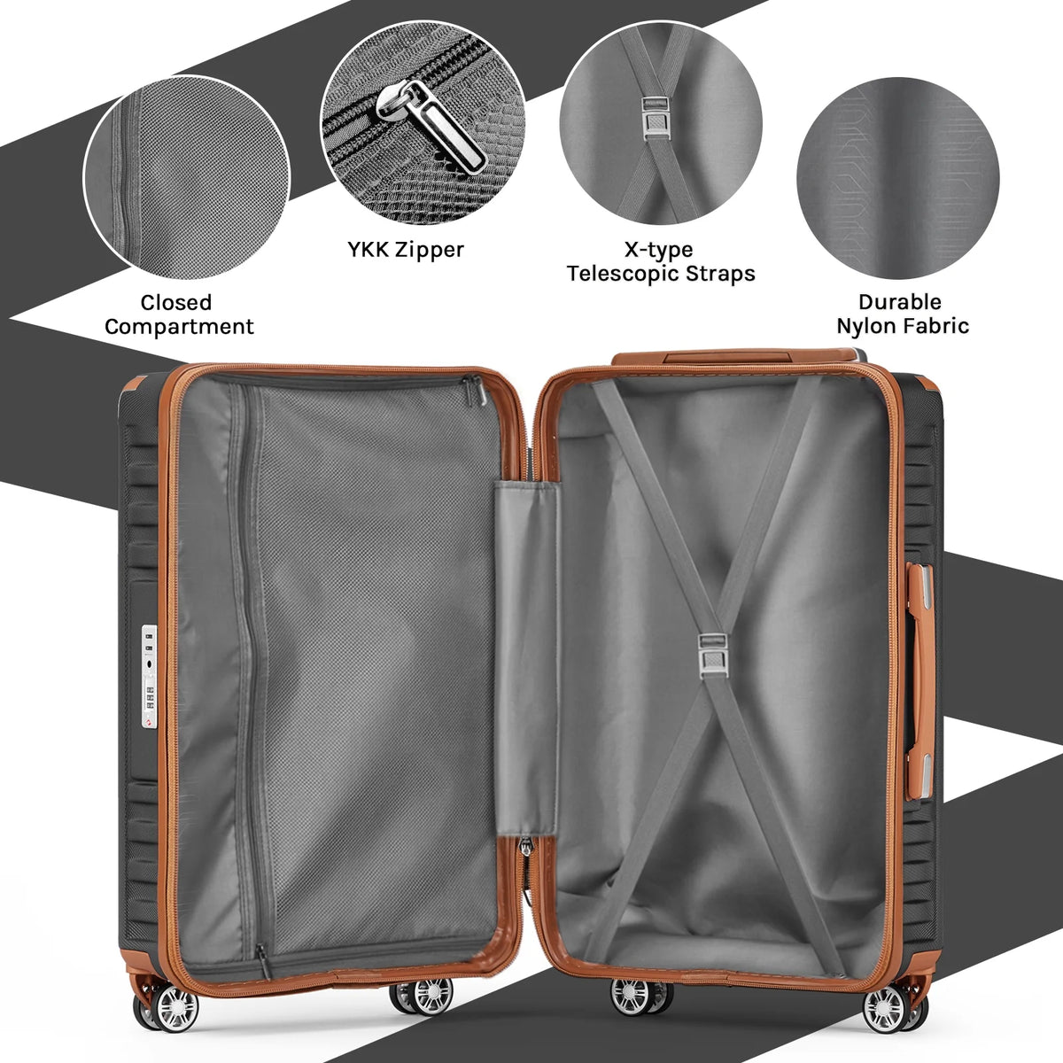 Melalenia - 7 Luggage Sets ABS Hardside Spinner Luggage -With Spinner Wheels and TSA Lock-White
