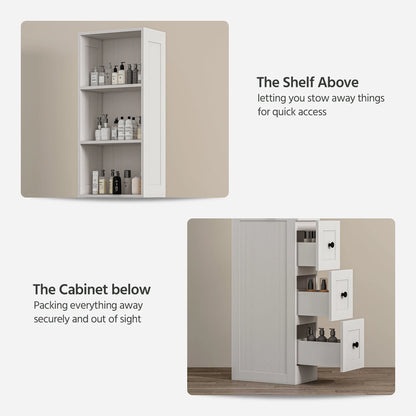 LAUSAINT HOME Bathroom Storage Cabinet, Tall Thin White Storage with 2 Adjustable Shelves & 3-level Drawers for Home, Kitchen