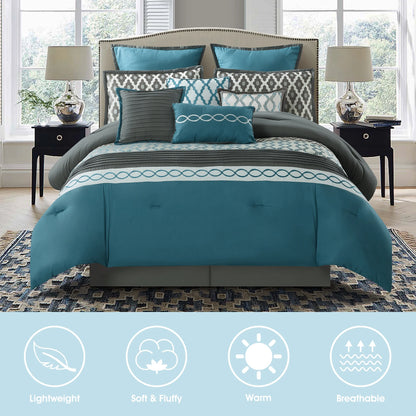 LANCO MODERN LIFESTYLE King Size Comforter Set, Burgundy, 10 Piece Bed in a Bag for All Seasons, Luxury Extreme Comfort Bedding Sets with Bedskirt, Pillow Shams, Euro Shams and Decor Pillows