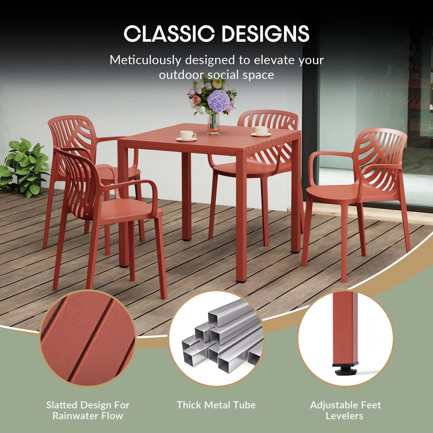 WestinTrends Playa 5-Piece Outdoor Patio Metal Frame Dining Table Set with Stackable Patio Dining Chairs, Olive Green