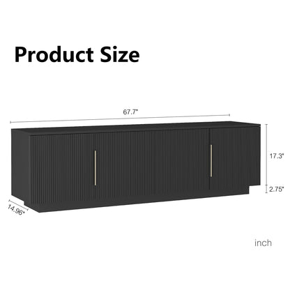 HIUU Fluted TV Stand Black,Black TV Console for Living Room,Mid Century Modern Entertainment Center 65 Inch TVs,Luxury Retro Console Table