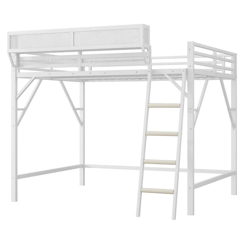 Duxelifin Queen Size Metal Loft Bed Frame, Heavy Duty Steel High Loft Bed with Storage Shelves & Ladder, Space-Saving Loft Bed for Apartments, Adults, Teens & Juniors (Black)
