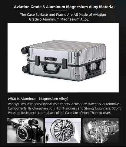 All Aluminum Hardshell Luggage, Airline Approved Zipperless Hardside Carry on Suitcase with Spinner Wheels, Checked Aluminium Luggage Metal Rolling Luggage Case for Travel, Business