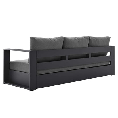 Lounge Sofa Table Set, Grey Gray, Aluminum, Metal, Fabric, Modern Contemporary, Outdoor Patio Balcony Cafe Bistro Garden Furniture Hotel Hospitality