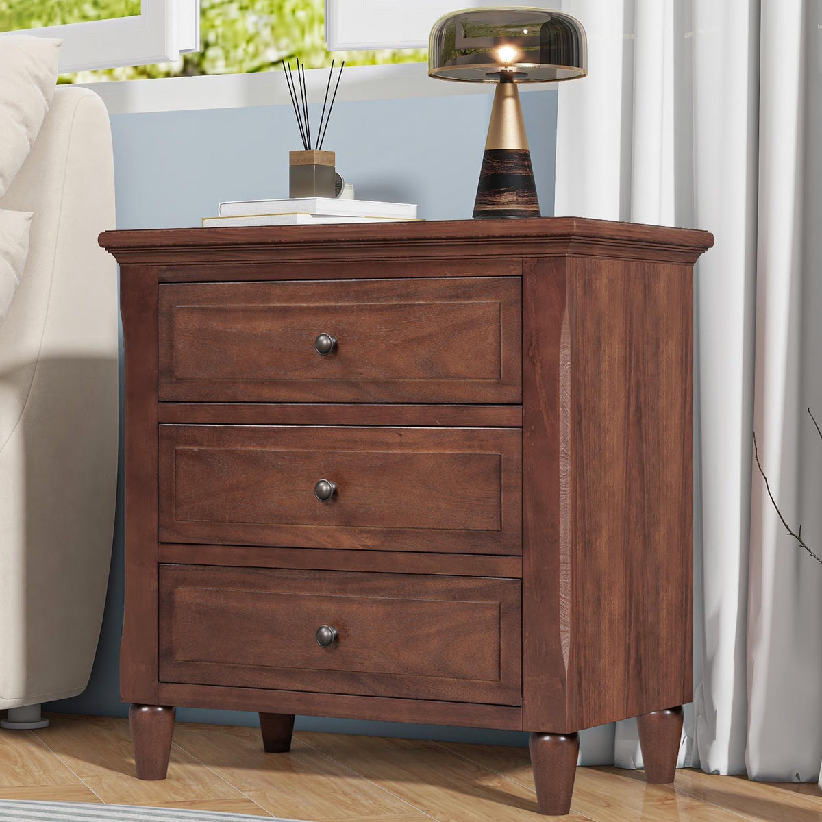 White Nightstand for Bedroom, Atumon Nightstand with 3 Drawers, Wood Bedside Table, Modern Nightstand Furniture for Bedroom, 28"L x 16.9"W x 28"H