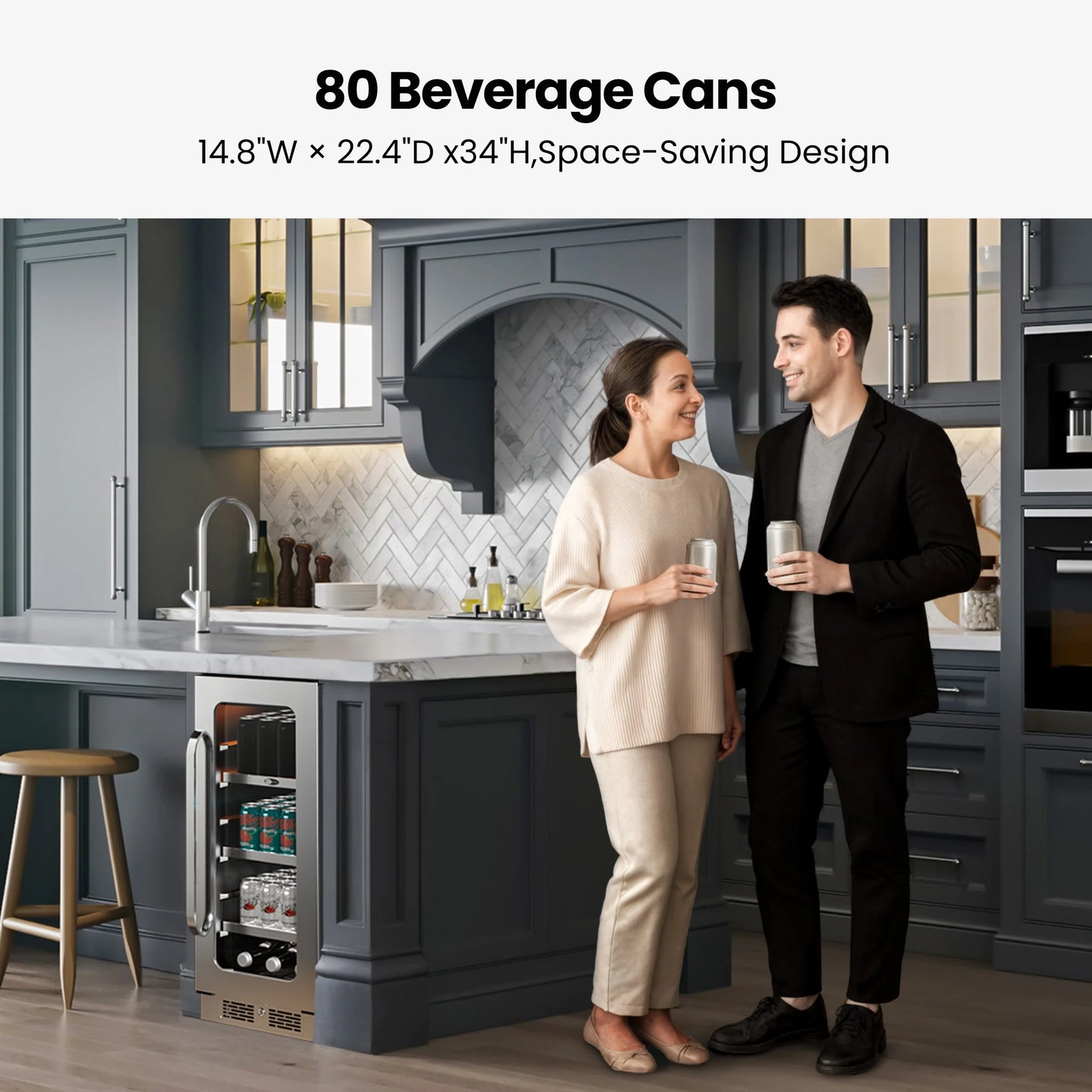 Whynter 15 Inch Beverage Refrigerator Cooler - 80 Can Mini Fridge with Glass Door for Soda Beer, 3 LED Compressor Fridge for Home Office Bar(3.0 cu.ft)