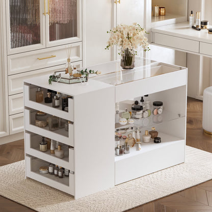 KULAGAGA Closet Island with Glass Top & 8 Drawers,Wardrobe Armoire  Island for Walk-in Closet, Store Dressing Room, 47.2��W x 23.6��D x 31.5��H