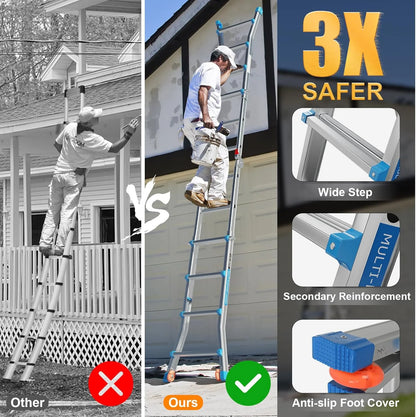 LUISLADDERS Ladder, A Frame 6 Step Ladder Telescoping Ladder, 22 Ft Reach Height Muti Position Folding Ladder Flared Leg & Wheels Design, 330 lbs Capacity Extension Ladder for Household Outdoor Work