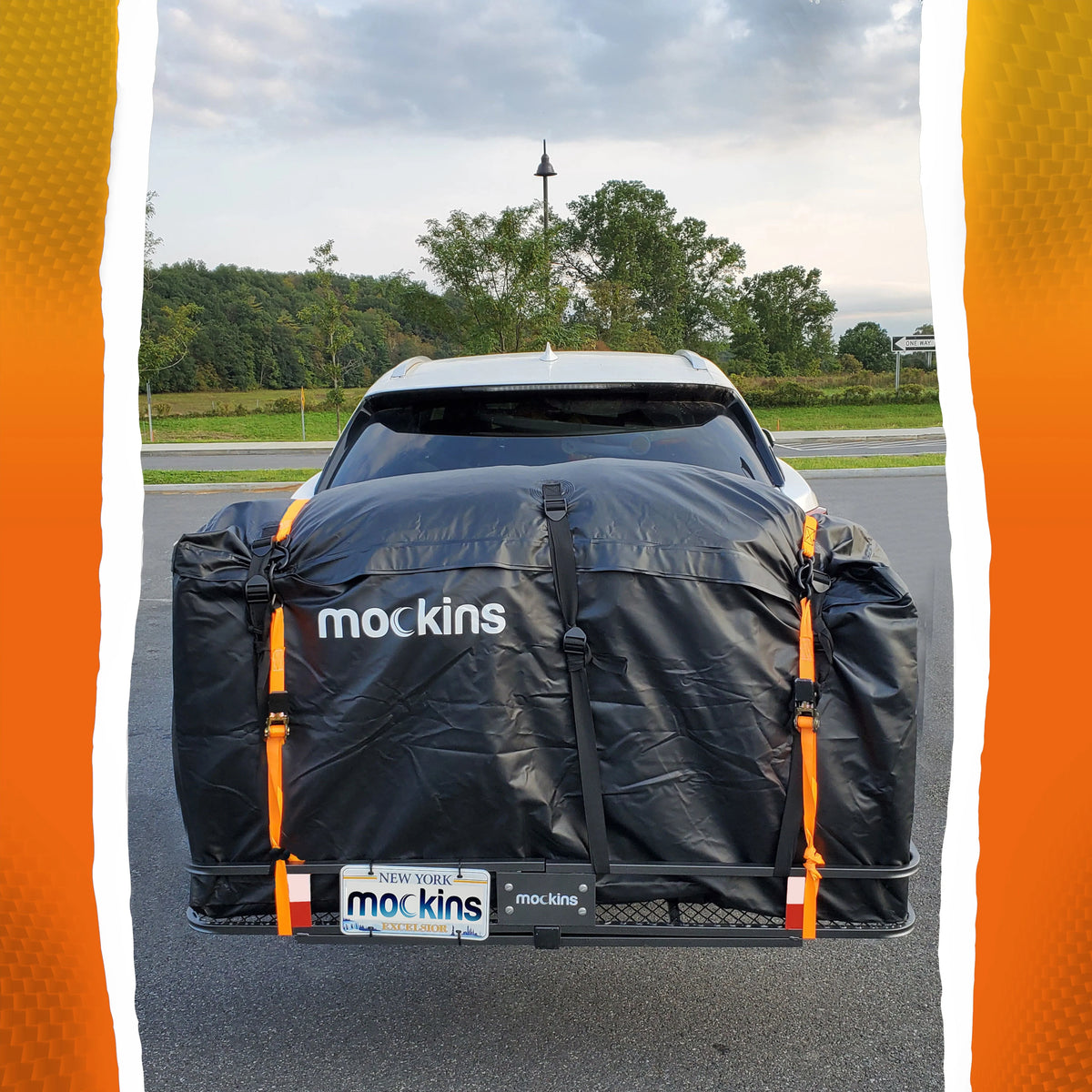 Mockins XL Trailer Hitch Cargo Carrier Hitch Mount | 500 lbs. Hitch Basket Capacity - 60"x24"x6" | 25 Cu. Ft. Bag & Accessories
