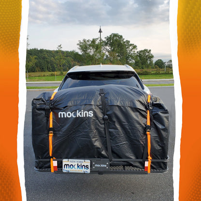 Mockins XL Trailer Hitch Cargo Carrier Hitch Mount | 500 lbs. Hitch Basket Capacity - 60"x24"x6" | 25 Cu. Ft. Bag & Accessories