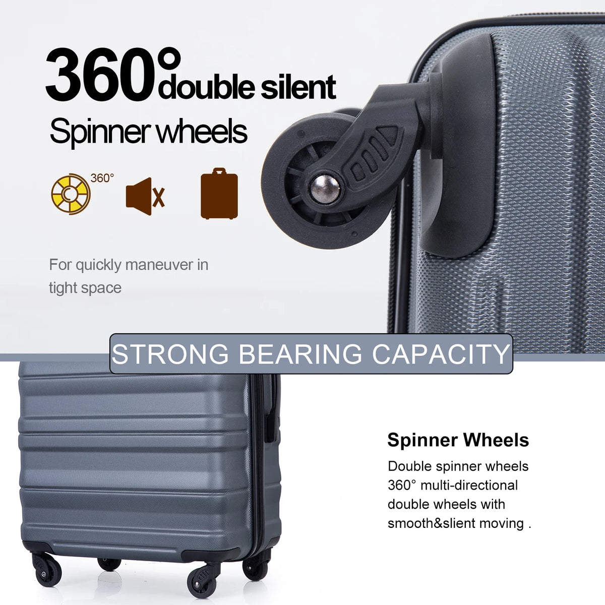 Tripcomp Hardside Luggage Set 3-Piece Set (21/25/29) Lightweight Suitcase 4-Wheeled Suitcase Set(Purple)