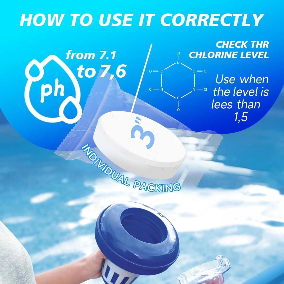 50 LBS Pool & Spa Chlorine Tablets Pool Supplies 50 Pounds 3 Inch Chlorine Stabilizer Hot Tubs Bathtub Chlorinating Tablets
