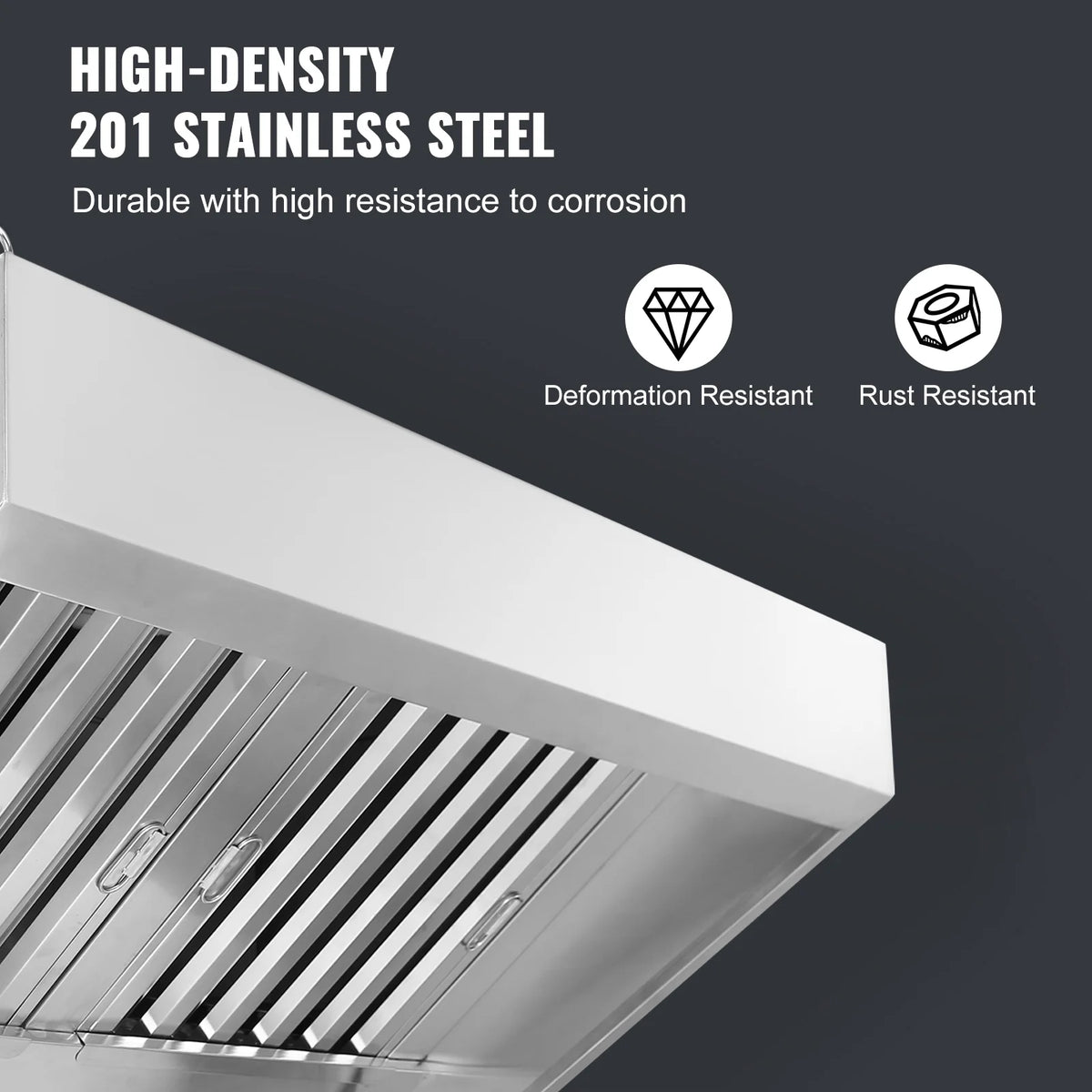 KFFKFF 9FT Stainless Steel Exhaust Hood for Commercial Use, Suitable for Food Trucks and Concession Trailers, Includes 4 Removable U-shaped Grease Filtration Meshes, Durable and Resists Corrosion