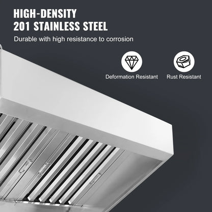 KFFKFF 9FT Stainless Steel Exhaust Hood for Commercial Use, Suitable for Food Trucks and Concession Trailers, Includes 4 Removable U-shaped Grease Filtration Meshes, Durable and Resists Corrosion
