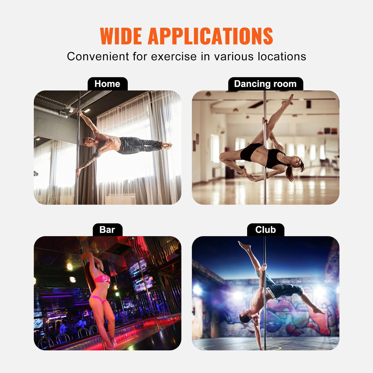 KFFKFF Expert Dance Pole, Rotating and Stationary Dance Pole Set, Detachable Portable Pole, 45mm Robust Stainless Steel Pole, Fitness Pole with Adjustable Height, Suitable for Workout Home, Silver