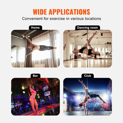 KFFKFF Expert Dance Pole, Rotating and Stationary Dance Pole Set, Detachable Portable Pole, 45mm Robust Stainless Steel Pole, Fitness Pole with Adjustable Height, Suitable for Workout Home, Silver