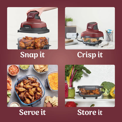 Ninja Crispi 3-in-1 Portable Glass Air Fryer Cooking System, 1500W, 4-Qt & 5-Cup TempWare Glass Containers with Storage Lids, Microwave, Freezer & Dishwasher Safe, White, FN100WH