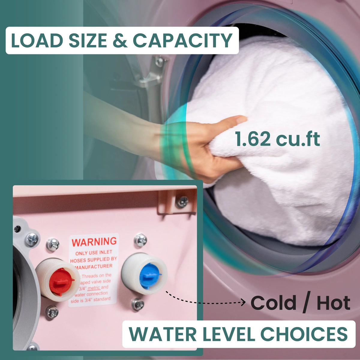 Equator All-in-One Washer Dryer VENTLESS/VENTED PET cycle 1.62cf/15lbs 110V in Pink