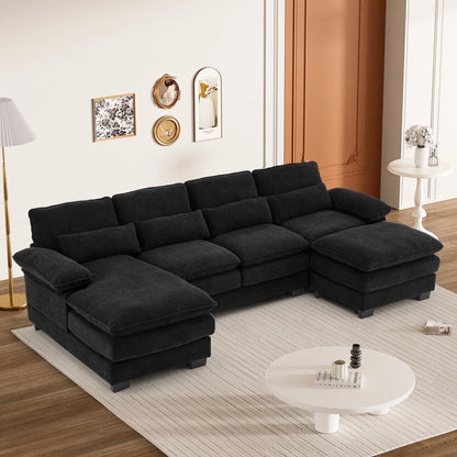 Rophefx 114.3" U Shaped Sectional Couches for Living Room,Cloud Couch,4 Seats Chenille Couch with Double Layer Cushion,Orange