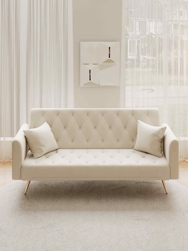FFH Modern Corduroy Futon Sofa Bed with Adjustable Backrest,Convertible Loveseat Sleeper,Soft Couch with Drop-Down Table and Cup Holder for Living room,Pink