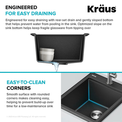 KRAUS Bellucci 18 Granite Composite Workstation Drop-In Top Mount Single Bowl Kitchen Bar Sink in White with Accessories