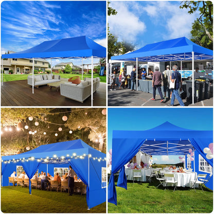 COBIZI 10x20 Heavy Duty Pop up Canopy Tent with 6 sidewalls Easy Up Commercial Outdoor Canopy Wedding Party Tent for Beach All Season Wind & Waterproof Gazebo with Roller Bag,Black(Frame Thickened)