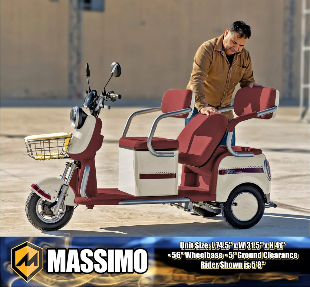 Massimo MGC E-Trike 3-Wheel Electric Cart – 17 MPH, 2-Seater Adult Scooter – Blue