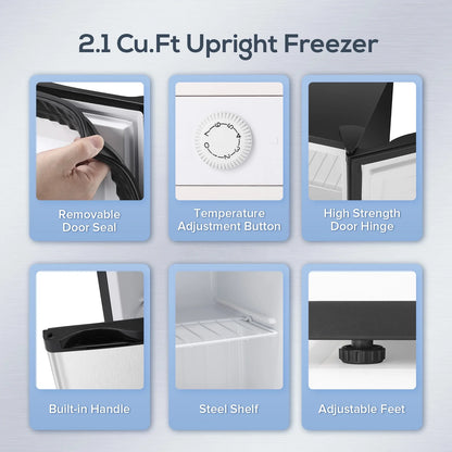 Auseo Mini Freezer Countertop, Energy Saving 2.6 Cu.ft, Single Door Compact Upright Freezer with Reversible Door for Home/Office/Kitchen-White