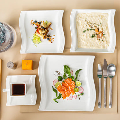 MALACASA Porcelain Tableware Sets, Ivory White, 30-Piece (6 Packs)