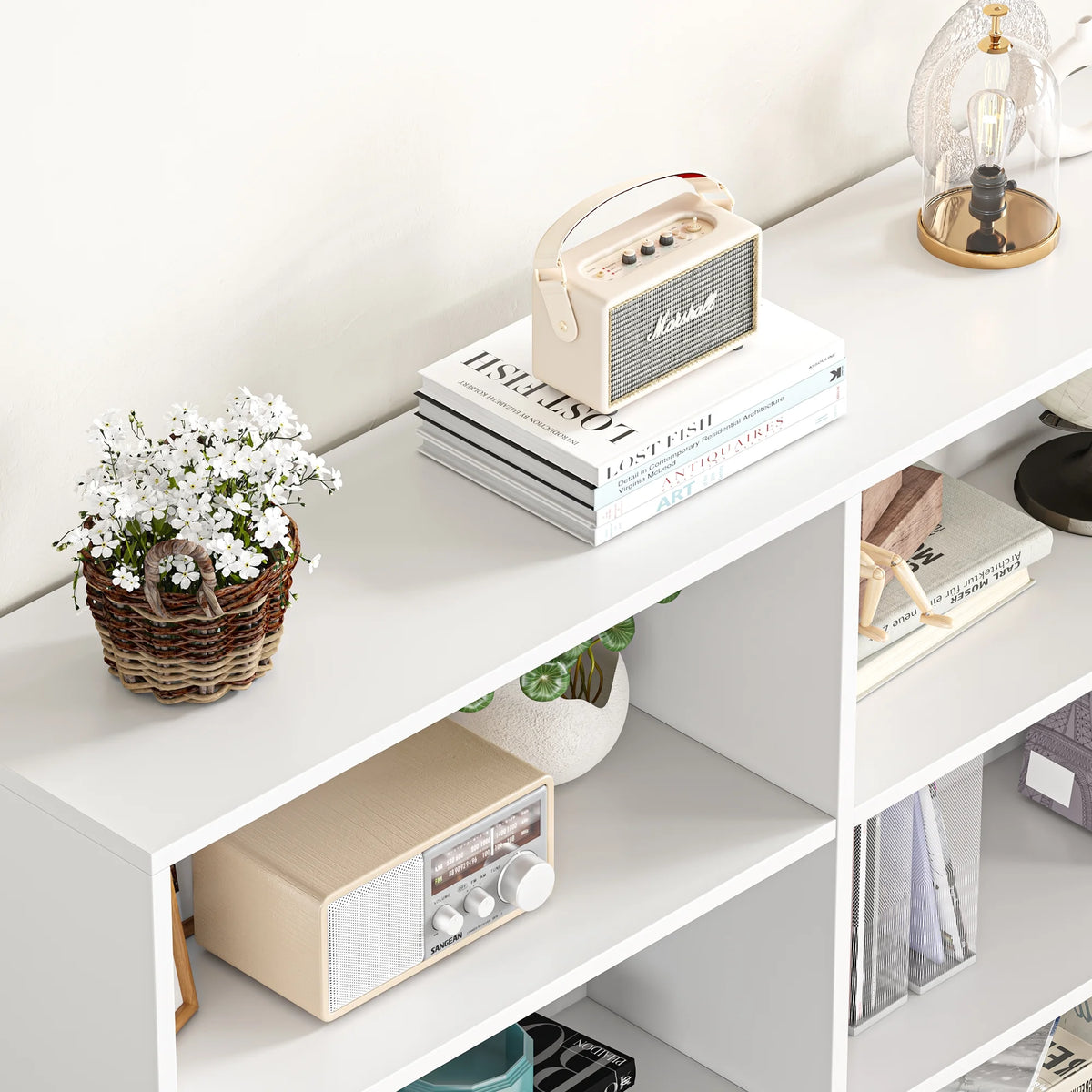 Homfa 74.3�� Double Wide 6-Tier Bookcase, Extra Large Wooden Freestanding Display Bookshelf for Home Office Living Room, White