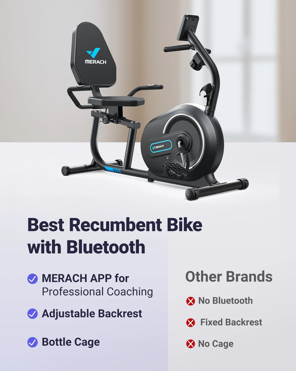 MERACH Recumbent Exercise Bikes for Home Sit Down Stationary Bicycle Magnetic 8 Levels Resistance Indoor Cycling Bike with Free APP