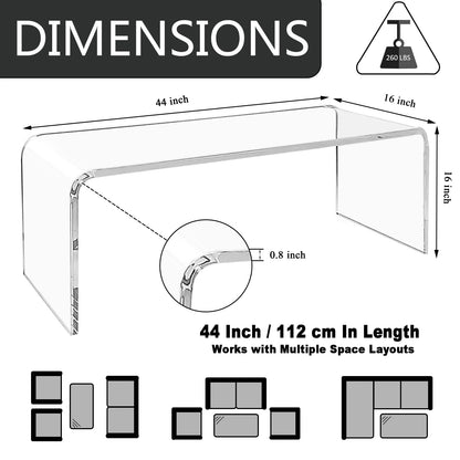 VDGPWA 32" Rectangle Waterfall Coffee Table, 0.6" Thick All Acrylic, Clear
