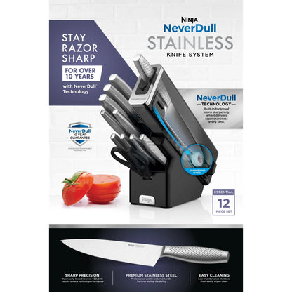 Ninja NeverDull Essential 12-Piece Stainless Steel Knife Set with Built-in Sharpener, K22012