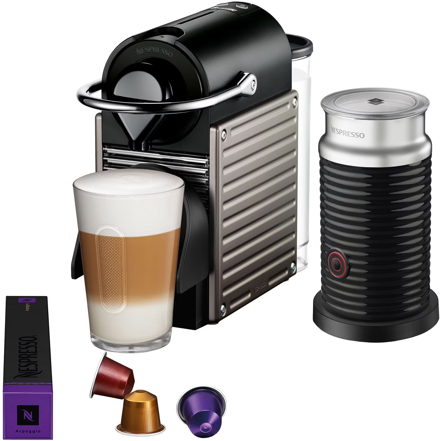 Breville New  Nespresso Essenza Mini Single-Serve Machine Aeroccino Milk Frothier, Black