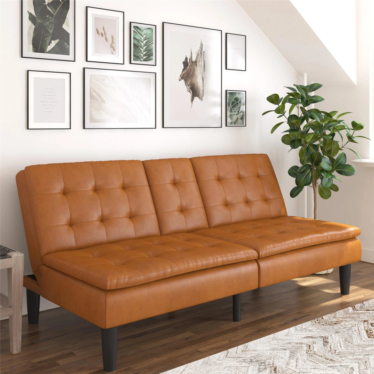 Mainstays Memory Foam 71.5" Futon with Cupholder and USB, Black Faux Leather