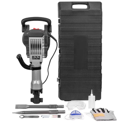 XtremepowerUS Demolition Jack Hammer Heavy Duty, 3600W Electric Jackhammer 1900BPM Power Drill Concrete Breaker Bar Point & Chisel Bits Chisel Set