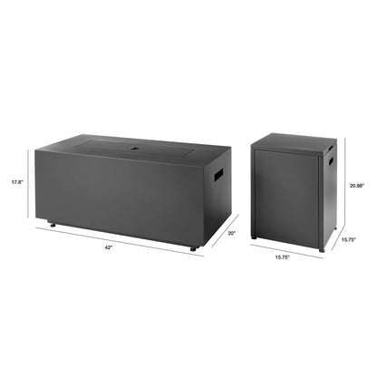 Mainstays 42" Rectangle Black Finish Modern Steel Fire Pit: 42" x 20" 50000 BTU Propane Fire Pit Table with Lid, Tank Hideaway and Cover