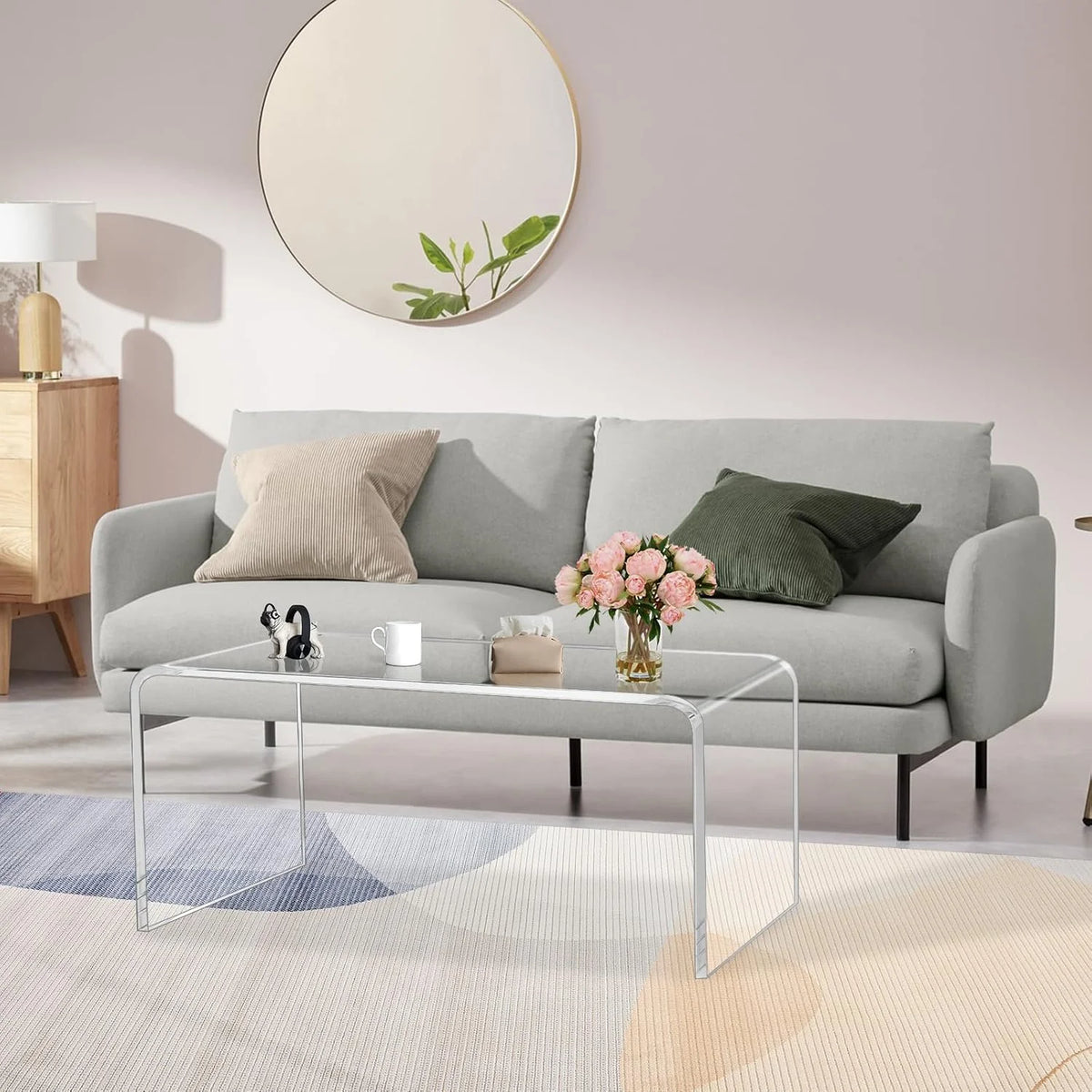 VDGPWA 32" Rectangle Waterfall Coffee Table, 0.6" Thick All Acrylic, Clear