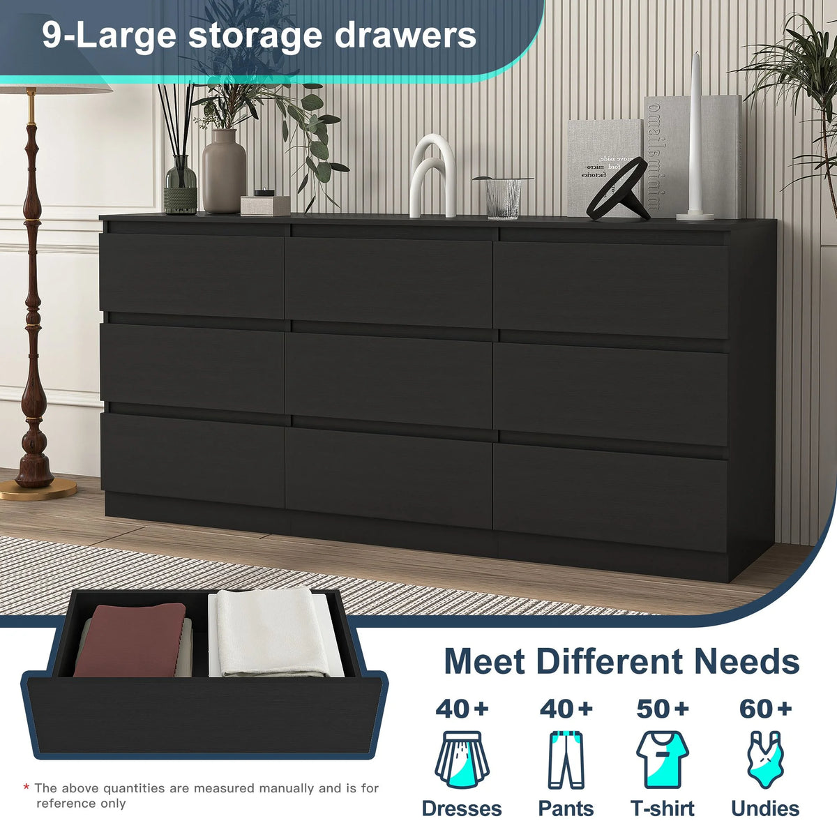 Resenkos Modern Mid Century 6 Drawer Wide Dressers Chests for Bedroom, Chest of Drawer Organizer Grey